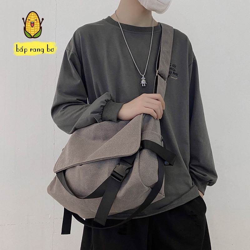 Túi tote đeo chéo túi nắp hộp vải canvas phong cách ulzzang unisex DC15