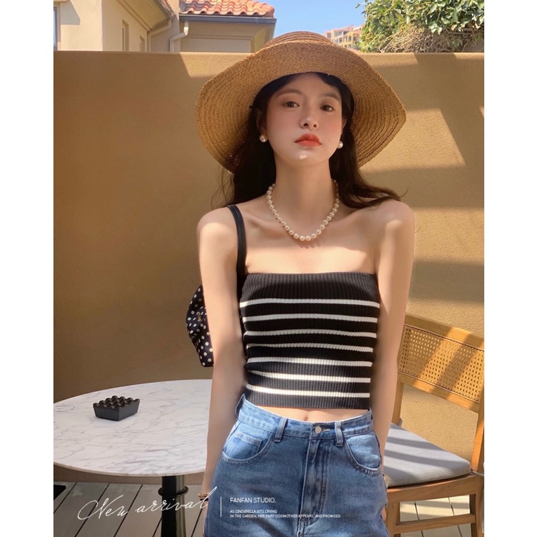Xiaozhainv Áo Dệt Kim Hai Dây Kẻ Sọc Phong Cách Hàn Quốc Gợi Cảm Cho Nữ