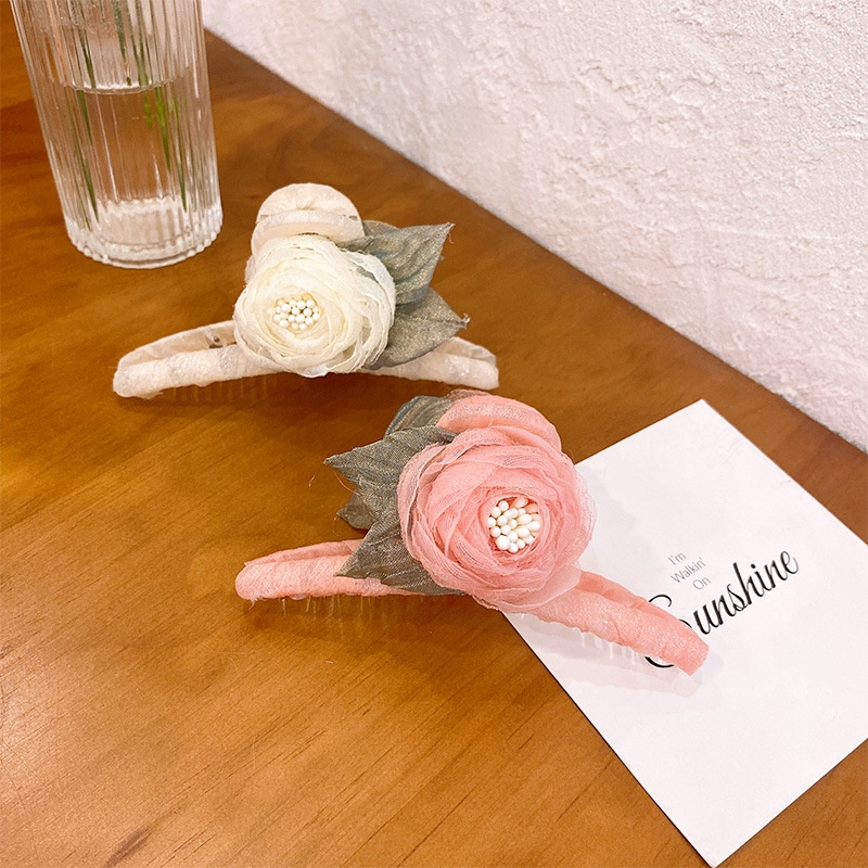 Kẹp tóc càng cua hoa hồng lưới vải sang trọng cho nữ K99