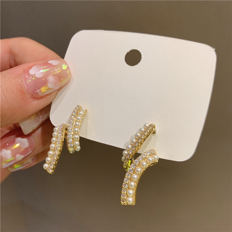 Bông Tai Ngọc Trai Đính Kim Cương Giả Lấp Lánh Phong Cách Hàn Quốc Cho Nữ