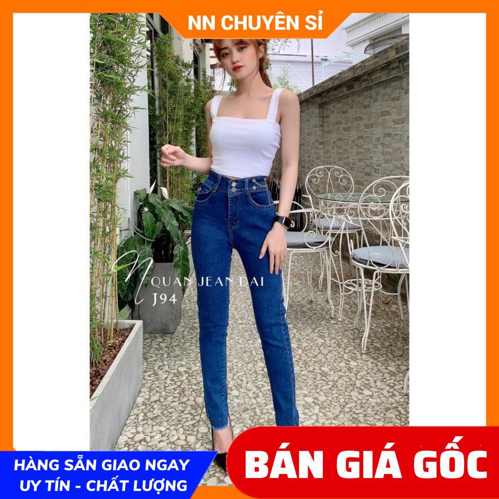Quần dài nữ chất jean co giãn thoải mái phom ôm dáng lưng phối kiểu tách nhiều màu nhiều size dễ thương