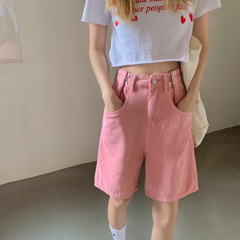 Quần Short Denim Lưng Cao Ống Rộng Thời Trang Hàn Quốc Dành Cho Nữ