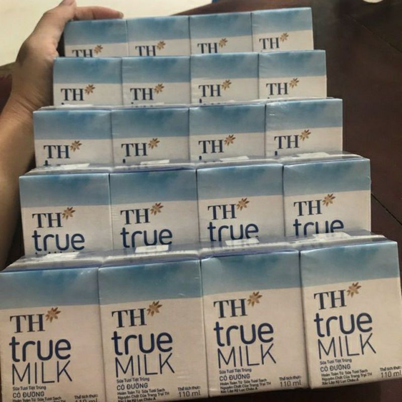 vỉ 4 hôp sữa TH true milk có đường /ít đường110ml