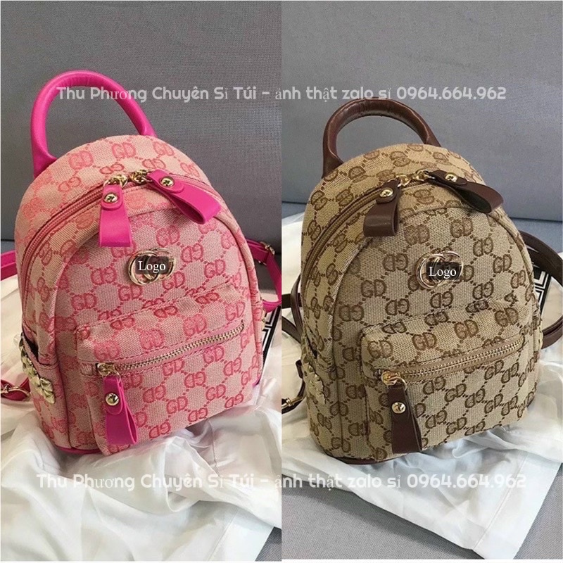 Balo mini nữ, balo vải phối da mềm mịn dập logo chìm hàng đẹp