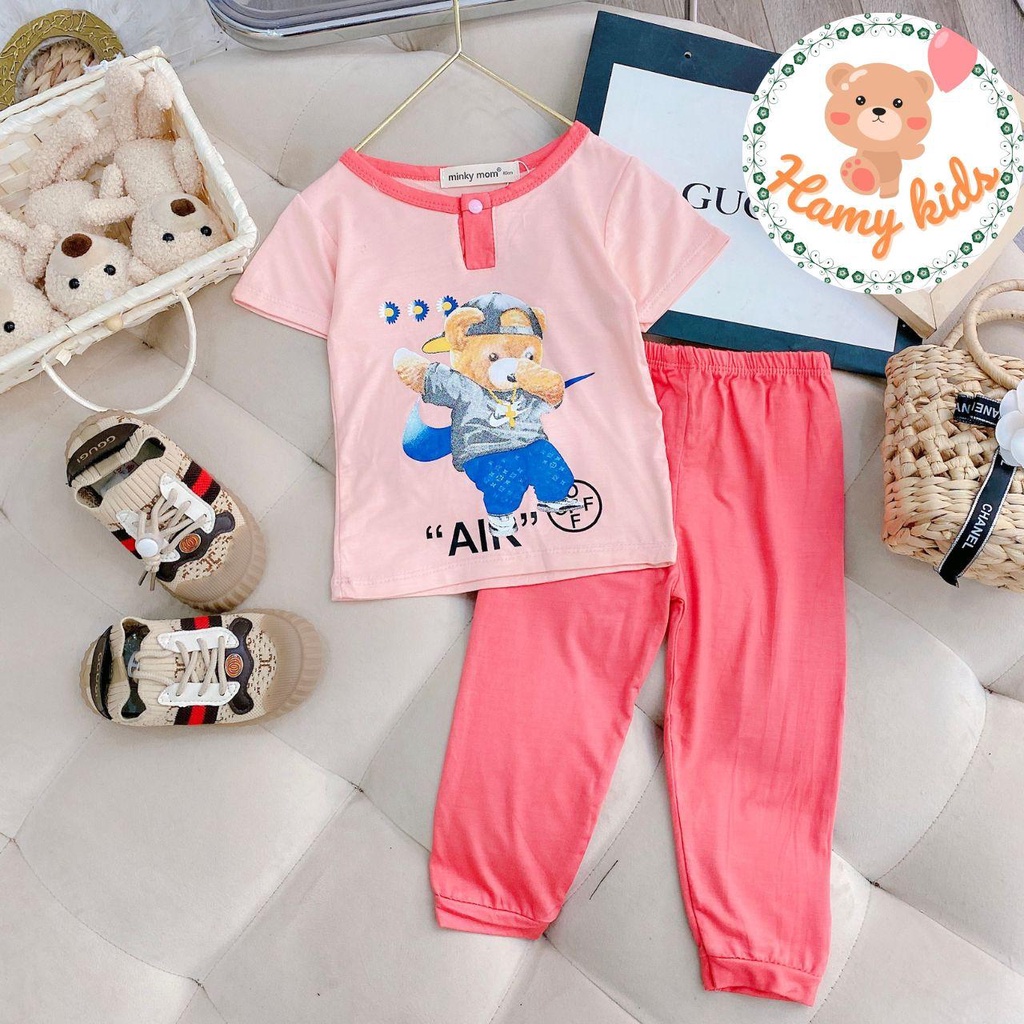 Đồ Bộ Minky Mom Chính Hãng Tay Ngắn Quần Dài Nút Cổ Trụ Vải Thun Lạnh Cho Bé Trai Bé Gái Từ 0-5 Tuổi Dưới 20kg- Hamykids