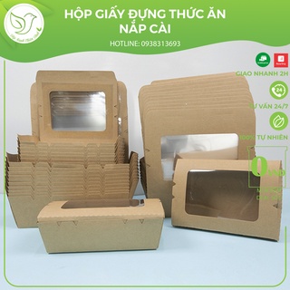 50 Hộp giấy Kraft nắp cài có cửa sổ đựng thực phẩm chất liệu chịu nhiệt an toàn - Combo 50/100