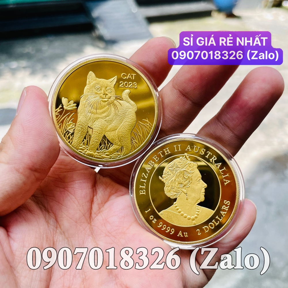 1 đồng tiền Xu Hình Con Mèo Vàng từ Úc lì xì Tết sang trọng