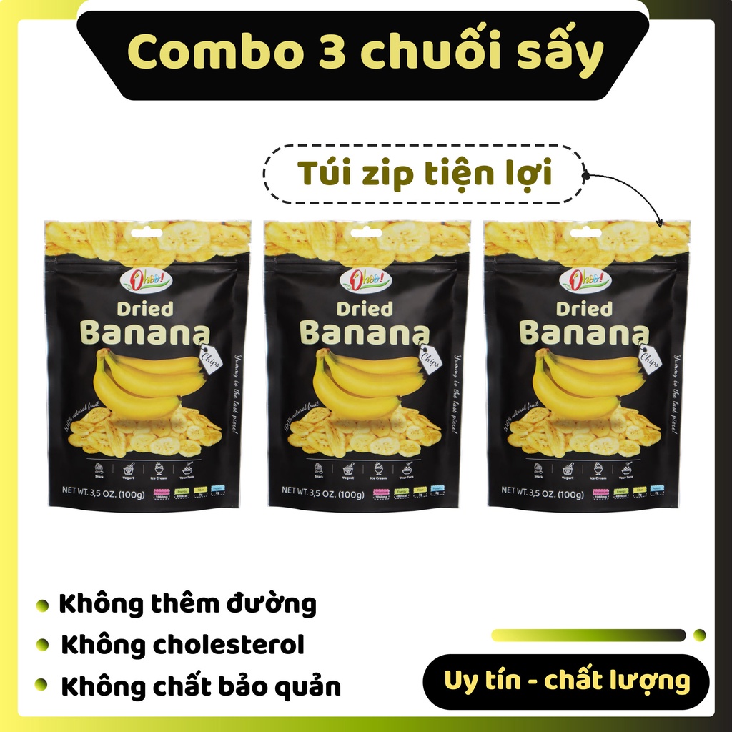 Chuối sấy giòn nguyên miếng Ohoo! COMBO 3 gói 100g