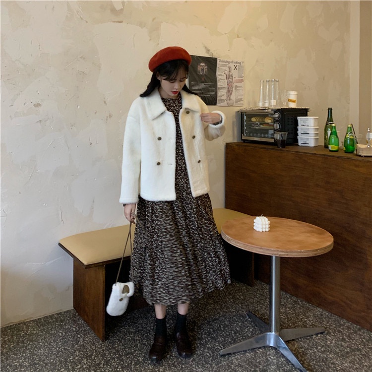 Áo khoác nỉ bông dáng ngắn 2 hàng cúc phong cách hàn quốc thu đông 2021 - Uri86 | BigBuy360 - bigbuy360.vn