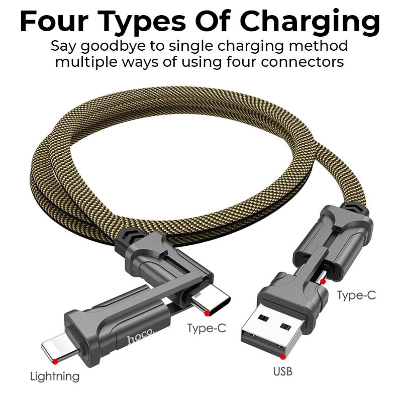 Cáp Sạc Nhanh HOCO 4in1 S22 Magic Cube Charging Data Cable Hỗ Trợ PD60W, 20V/3A, Macbook, iPhone, iPad