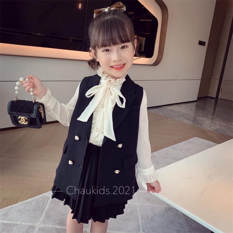 set váy xếp ly công sở cho bé gái