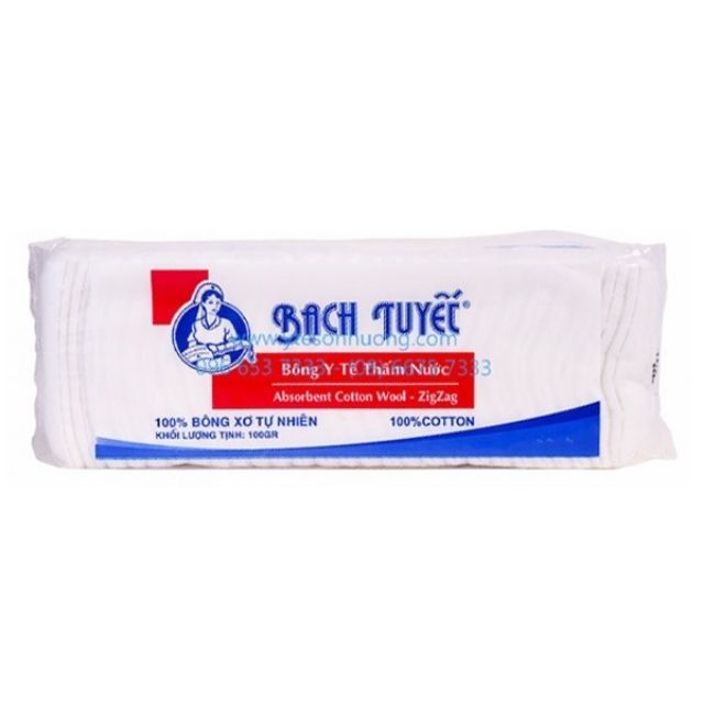 Bông y tế thấm nước, tẩy trang zigzag Bạch Tuyết (100g)