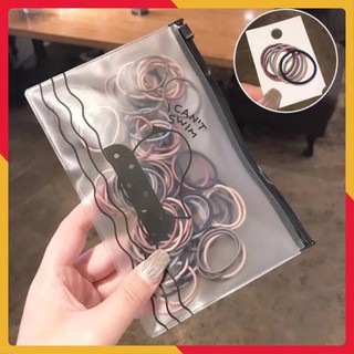 Sét 100 chun buộc tóc kèm túi đựng