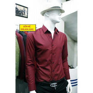 Áo sơ mi nam dài tay đỏ đô 65% cotton