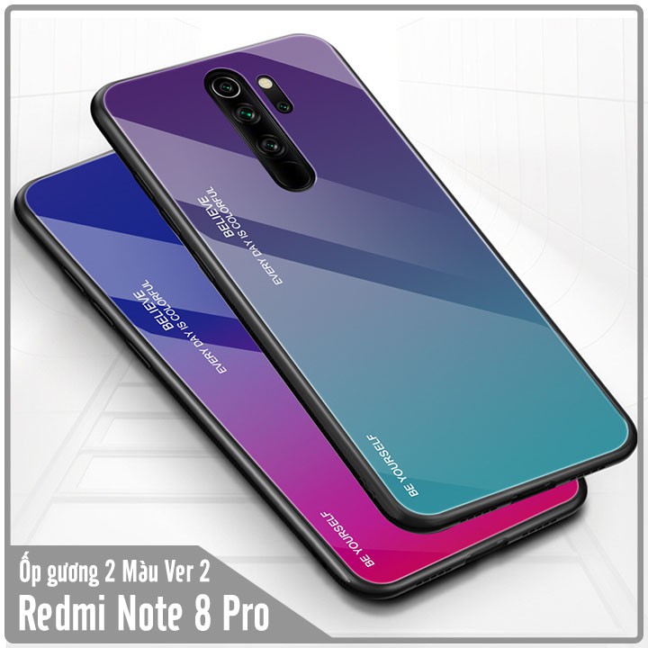 Ốp lưng cho Xiaomi Redmi Note 8 Pro gương cứng 2 màu Gradient Ver 2 , viền TPU dẻo đen