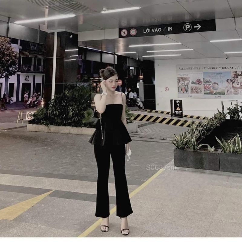 Set quần ống Loe + áo peplum xòe