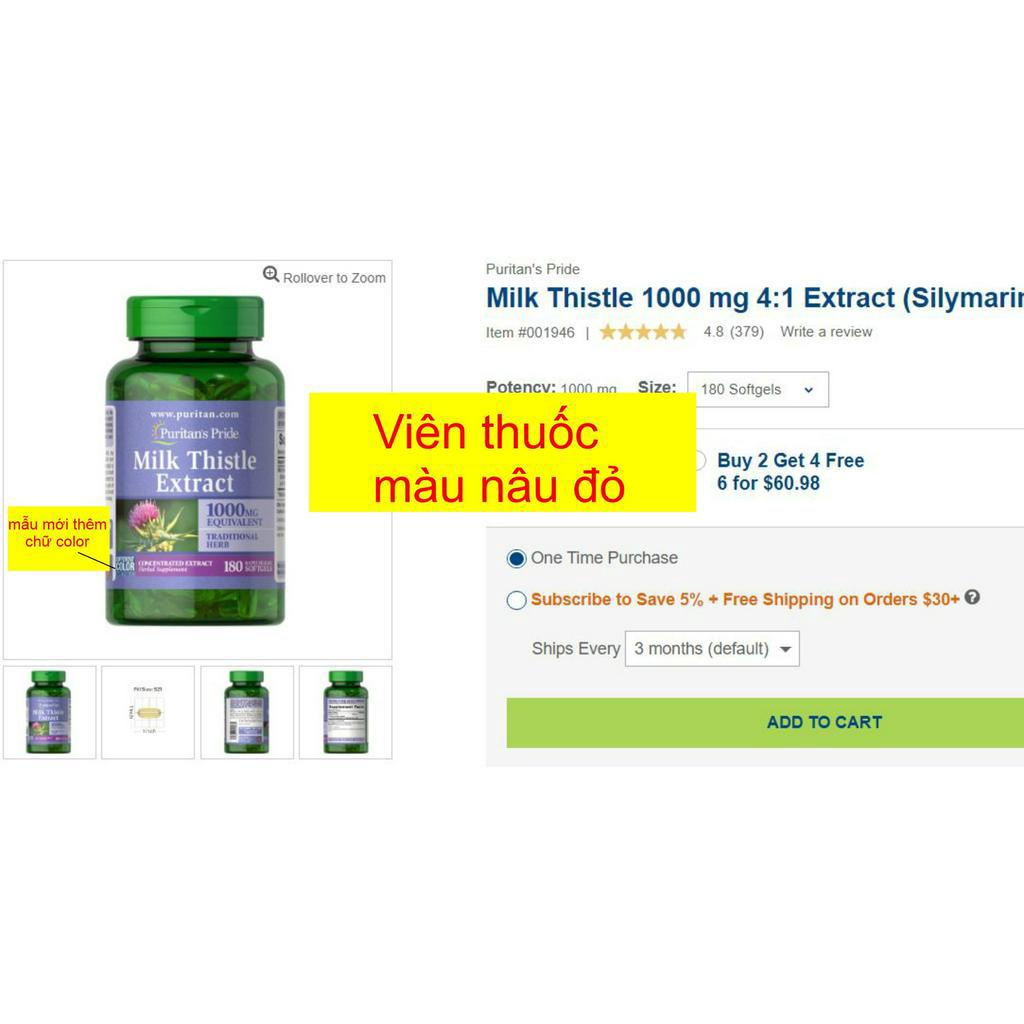 Viên Uống Bổ Gan Chiết Xuất Từ Cây Kế Sữa Puritan's Pride Milk Thistle Extract 1000mg mẫu mới nhất