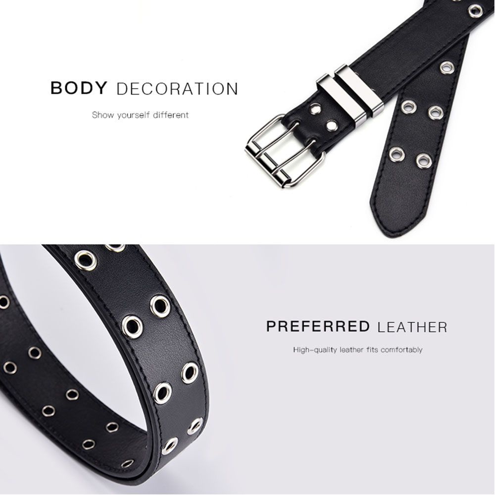 Thắt lưng da PU hai khóa cài phong cách punk thời trang cho nữ