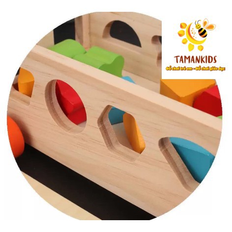 Đồ chơi xe kéo thả hình khối và số bằng gỗ - Đồ chơi giúp bé học hình khối, màu sắc và số đếm - Tamankids