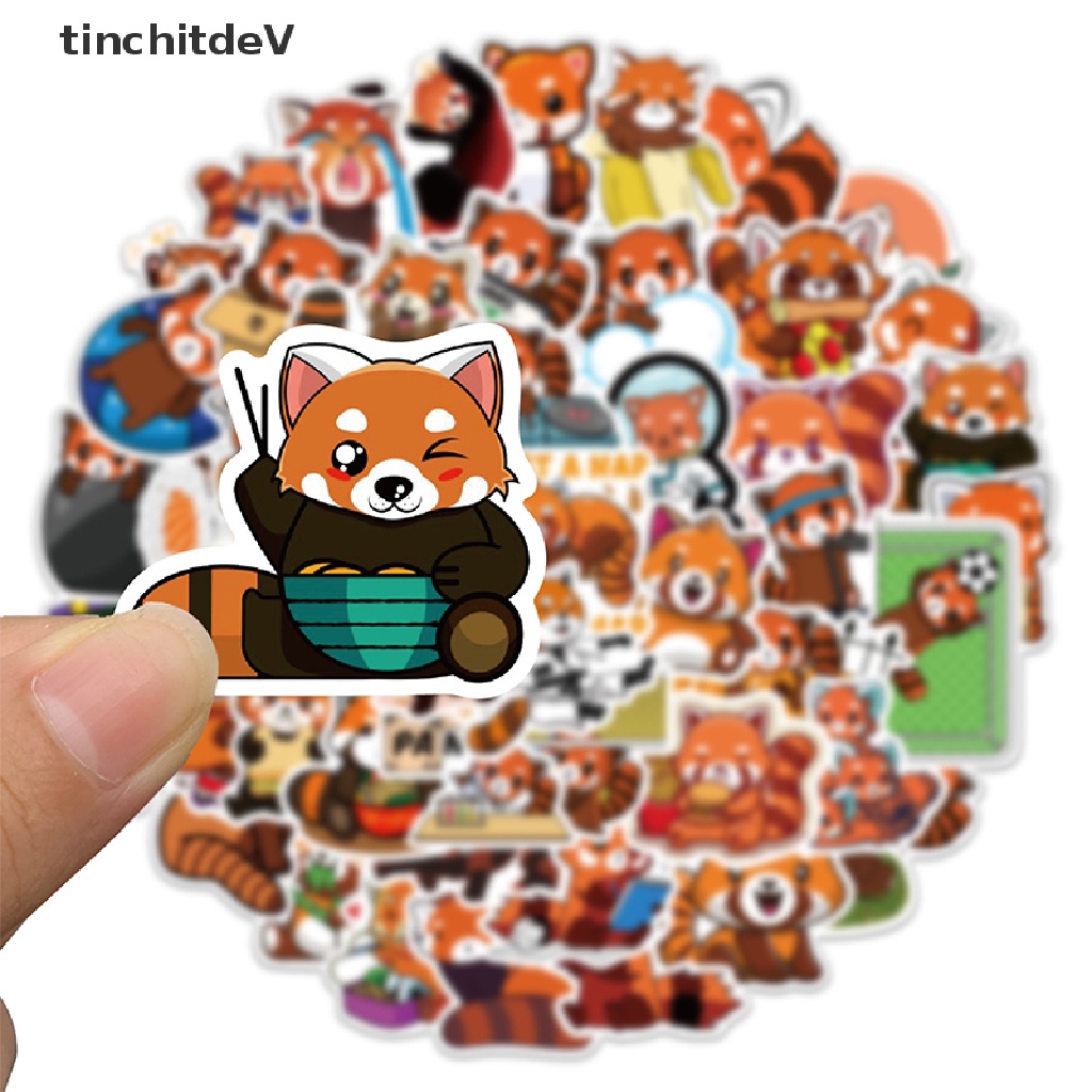 Bộ 50 Miếng Dán Hình Gấu Trúc Màu Đỏ Graffiti Dễ Thương Chống Thấm Nước Trang Trí Sổ Tay / Hành Lý