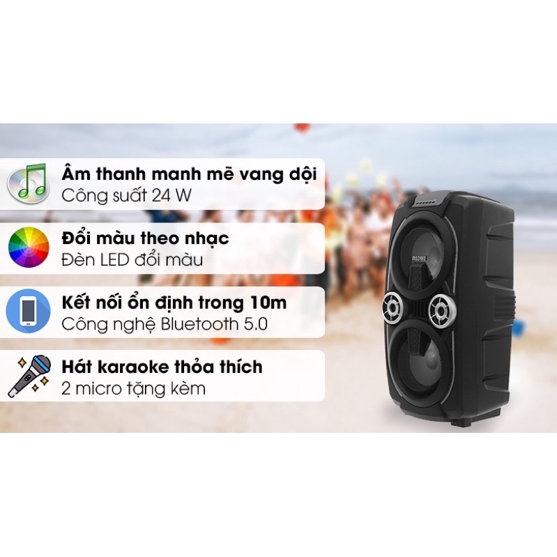 Loa kéo hát karaoke Mozard L0629K tặng 2 micro không dây