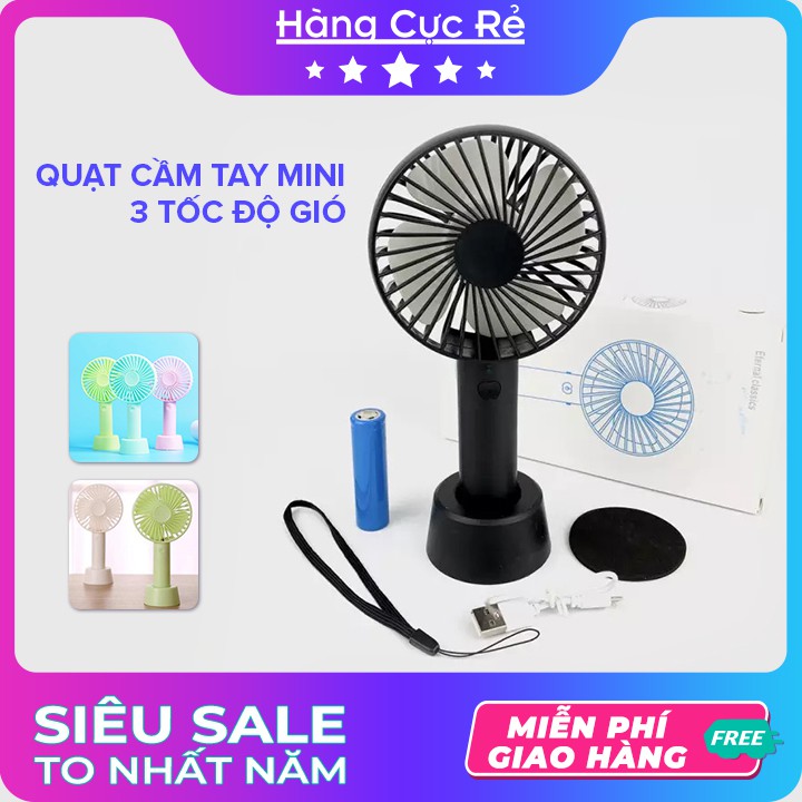 QUẠT MINI CẦM TAY có đế để bàn HCR-S2 - Tặng kèm PIN SẠC + Freeship - Shop Hàng Cực Rẻ