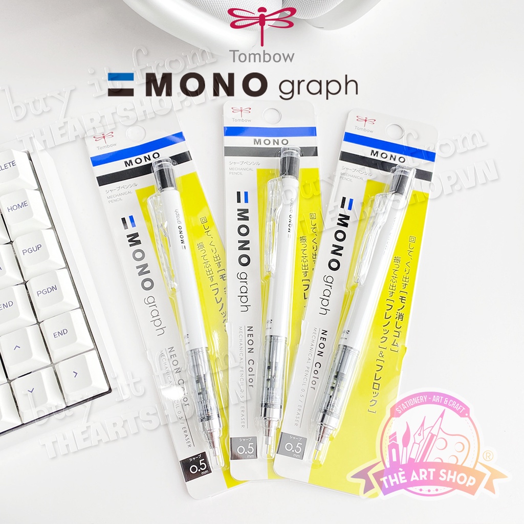 Bút chì bấm cơ khí lắc đẩy ngòi TOMBOW Mono graph White THEARTSHOP