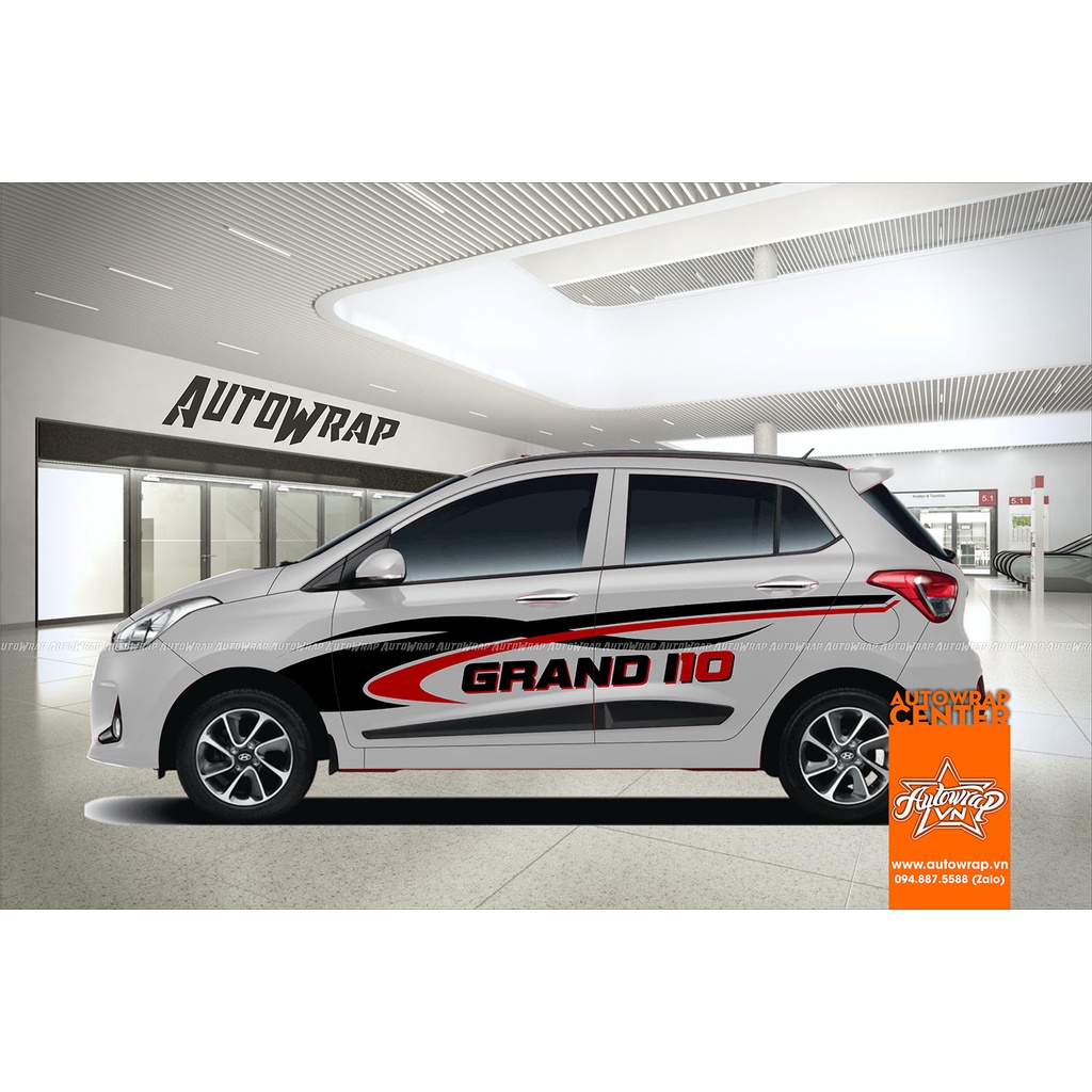 Tem họa tiết xe i10 Free Style - Tem họa tiết ô tô Hyundai, tem dán sườn xe thể thao