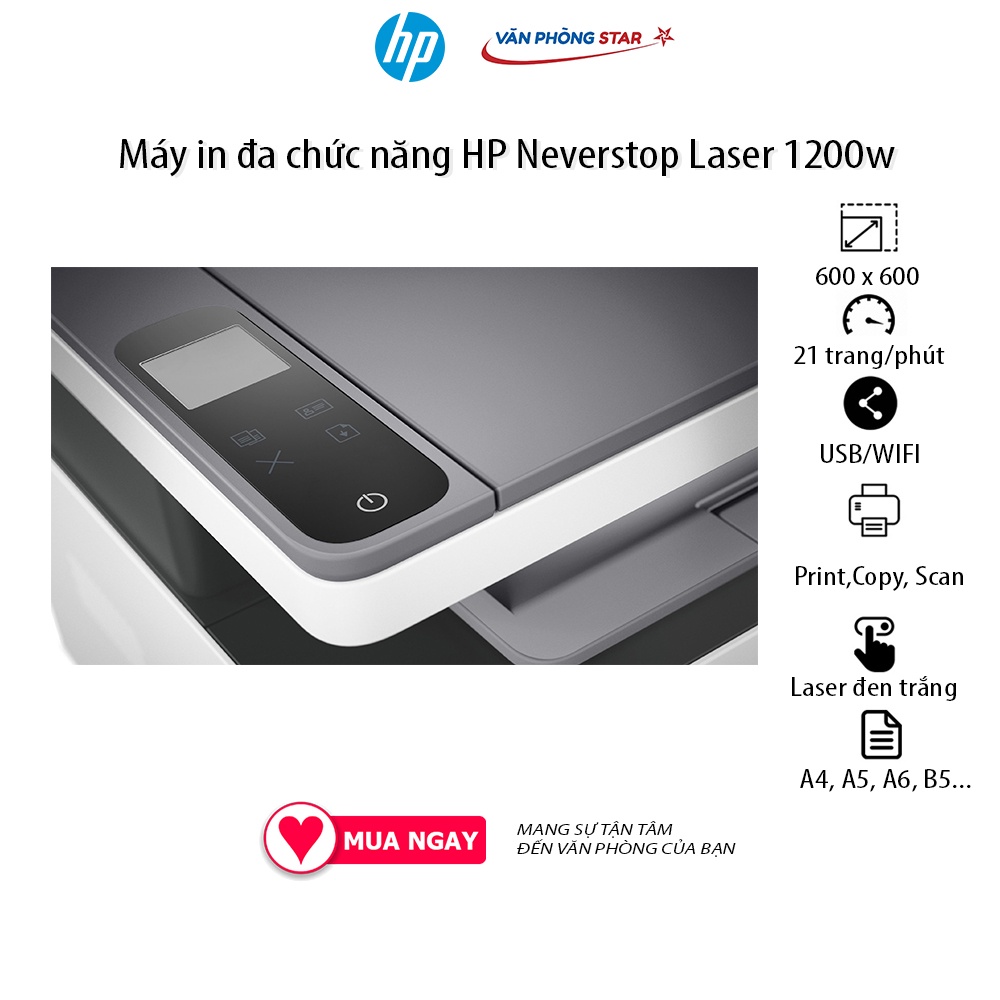 Máy in đa chức năng HP Neverstop Laser 1200w, in, copy, scan, tốc độ 21 trang/phút tại Vanphongstar
