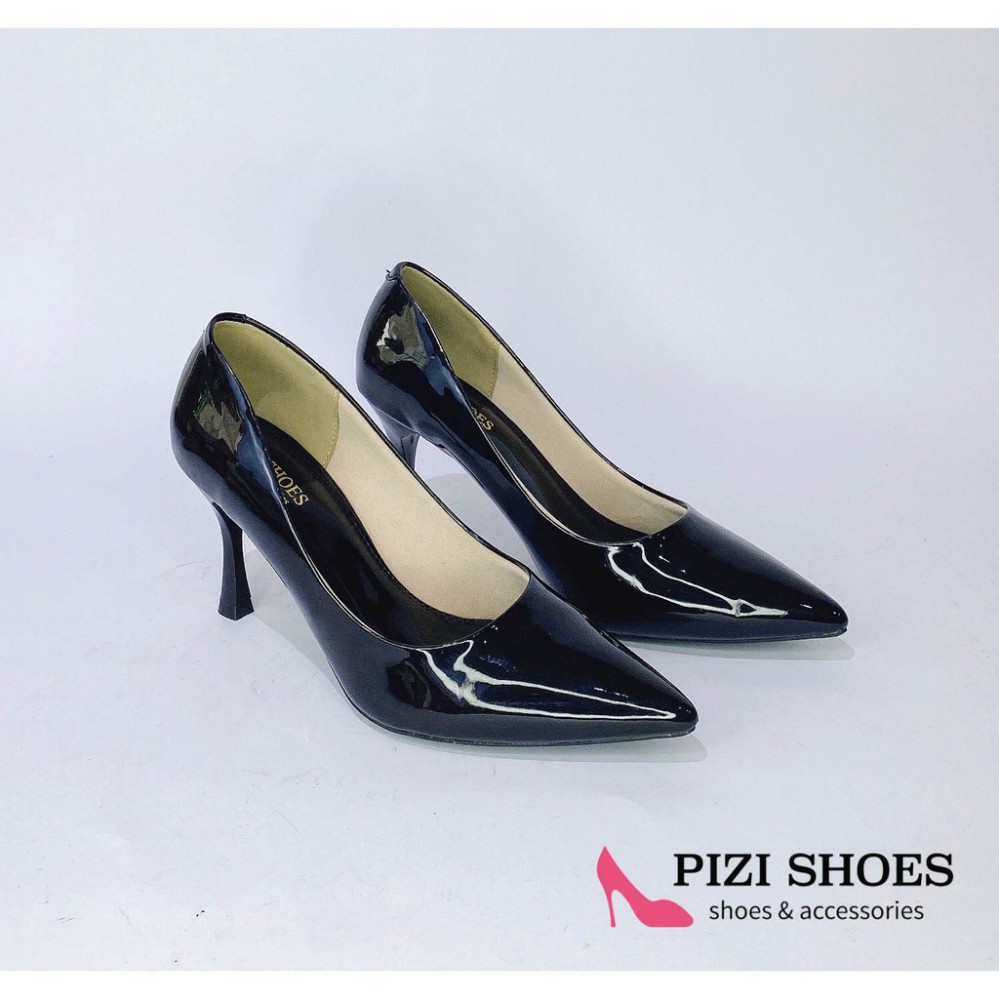 Giày cao gót nữ da bóng gót nhọn sang xinh cao 7cm Pizishoes- P566