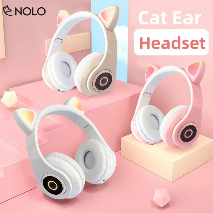 Tai Nghe Chụp Tai Headphone Bluetooth V5.0 TO89 Kiểu Dáng Tai Mèo Có Đèn Led Hỗ Trợ Nghe Qua Dây Cắm AUX