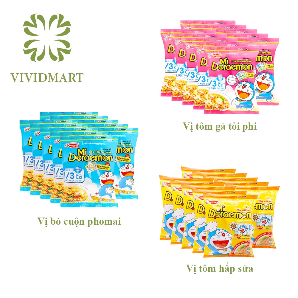 MÌ DORAEMON 3 VỊ: BÒ CUỘN PHOMAI (PHÔ MAI), TÔM GÀ TỎI PHI, TÔM HẤP SỮA – 62g/GÓI - DOREMON / DOREAMON -