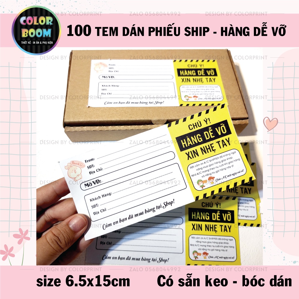 100 Tem Dán Ghi Đơn Hàng - Hàng Dễ Vỡ