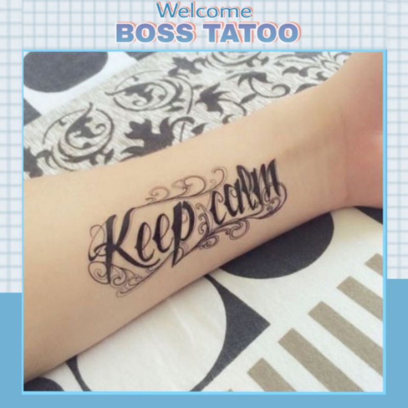 Hình xăm tatoo chữ keep calm D26. Xăm dán tatoo mini tạm thời, size &lt;10x6cm