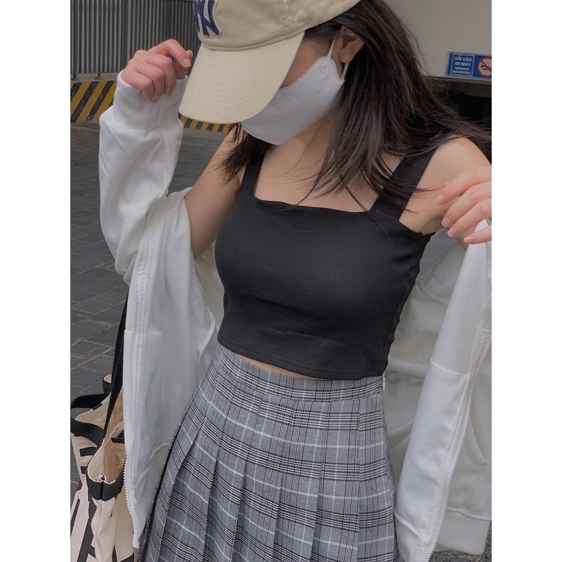 Áo hai dây bản to croptop có sẵn đệm mút ( Ảnh thật )
