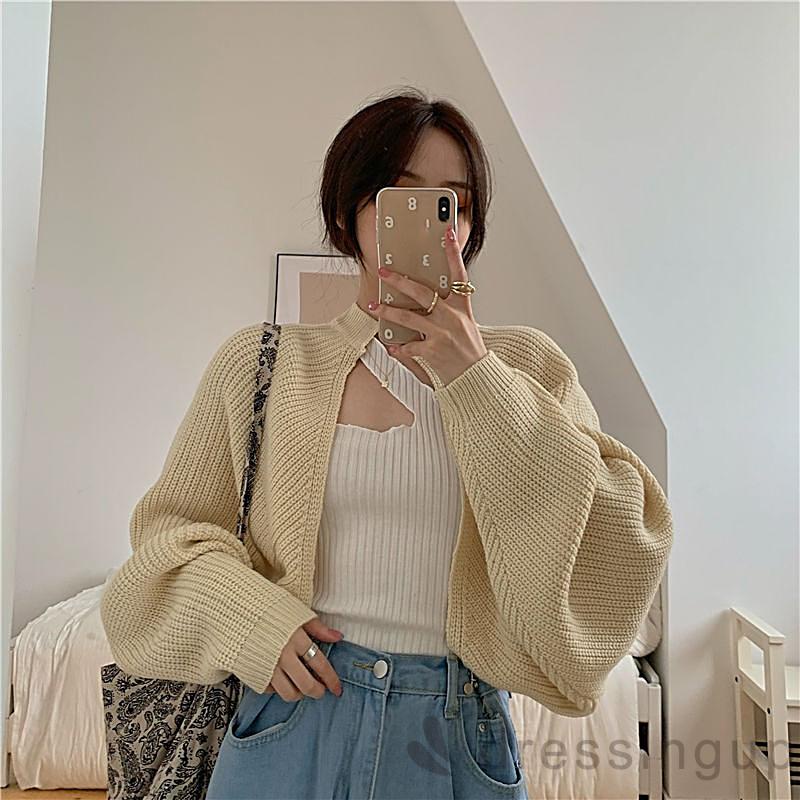 Áo Khoác Dệt Kim Tay Dài Màu Trơn Thời Trang Mùa Thu Cho Nữ