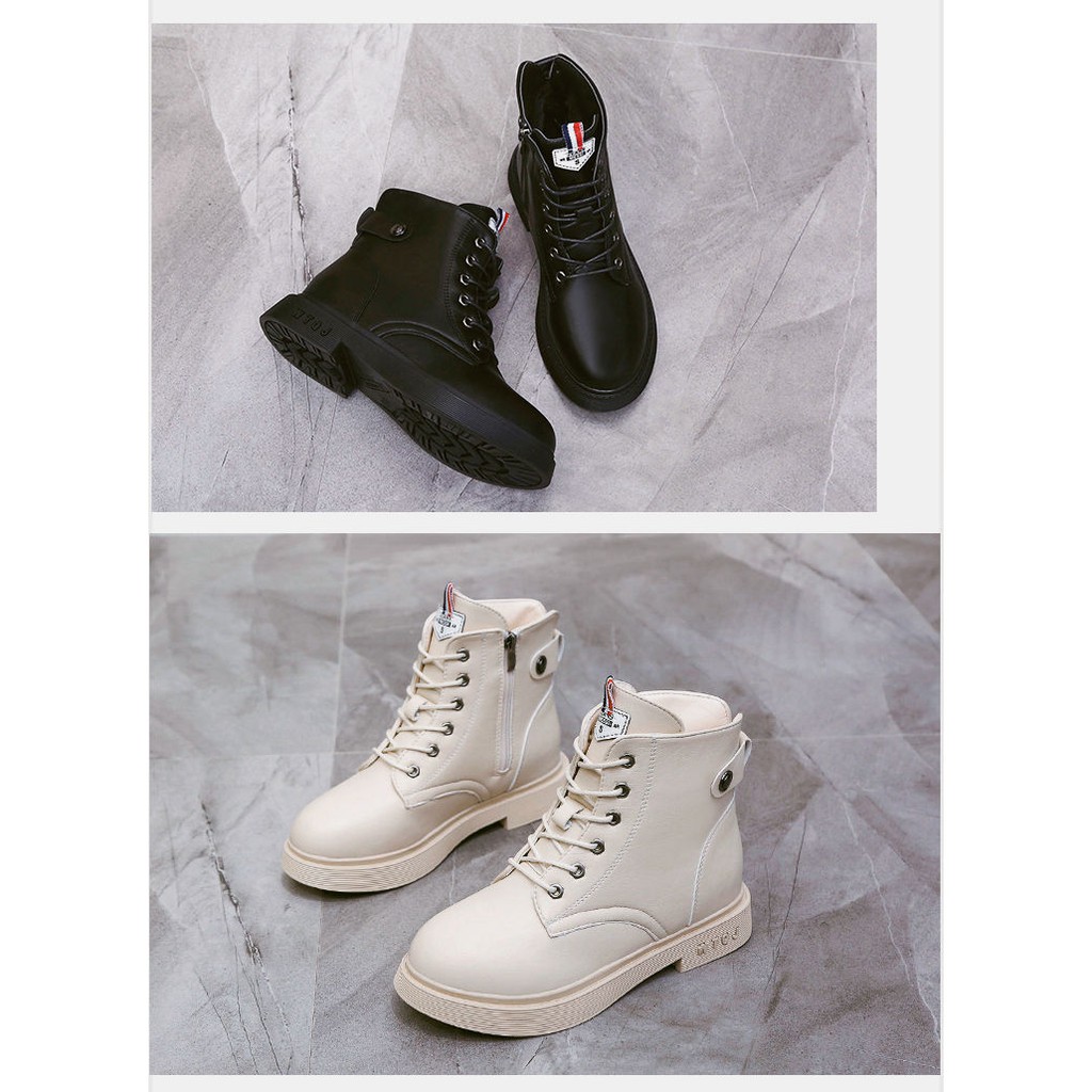 Giày bốt Martin phong cách Anh quốc cổ cao gót Thấp ❤Có màu đen và trắng❤ | BigBuy360 - bigbuy360.vn