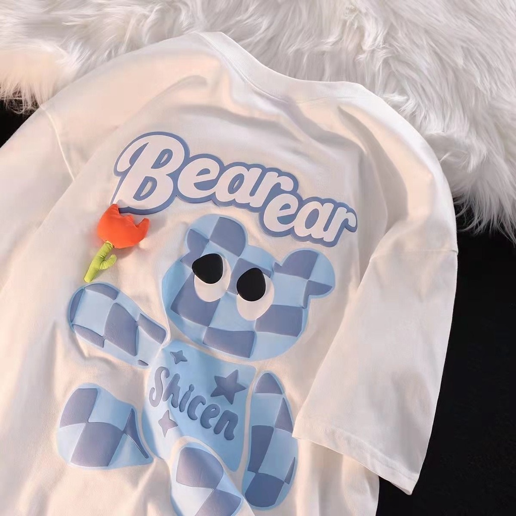 Áo Thun 100% cotton Dáng Rộng Tay Nửa Hình Gấu Dễ Thương Dành Cho Cặp Đôi 2022 100% cotton 2022