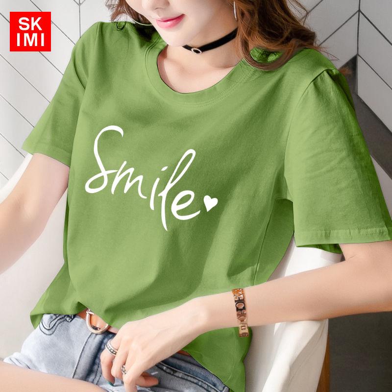 Áo thun tay ngắn dáng rộng bằng cotton thời trang cho nữ