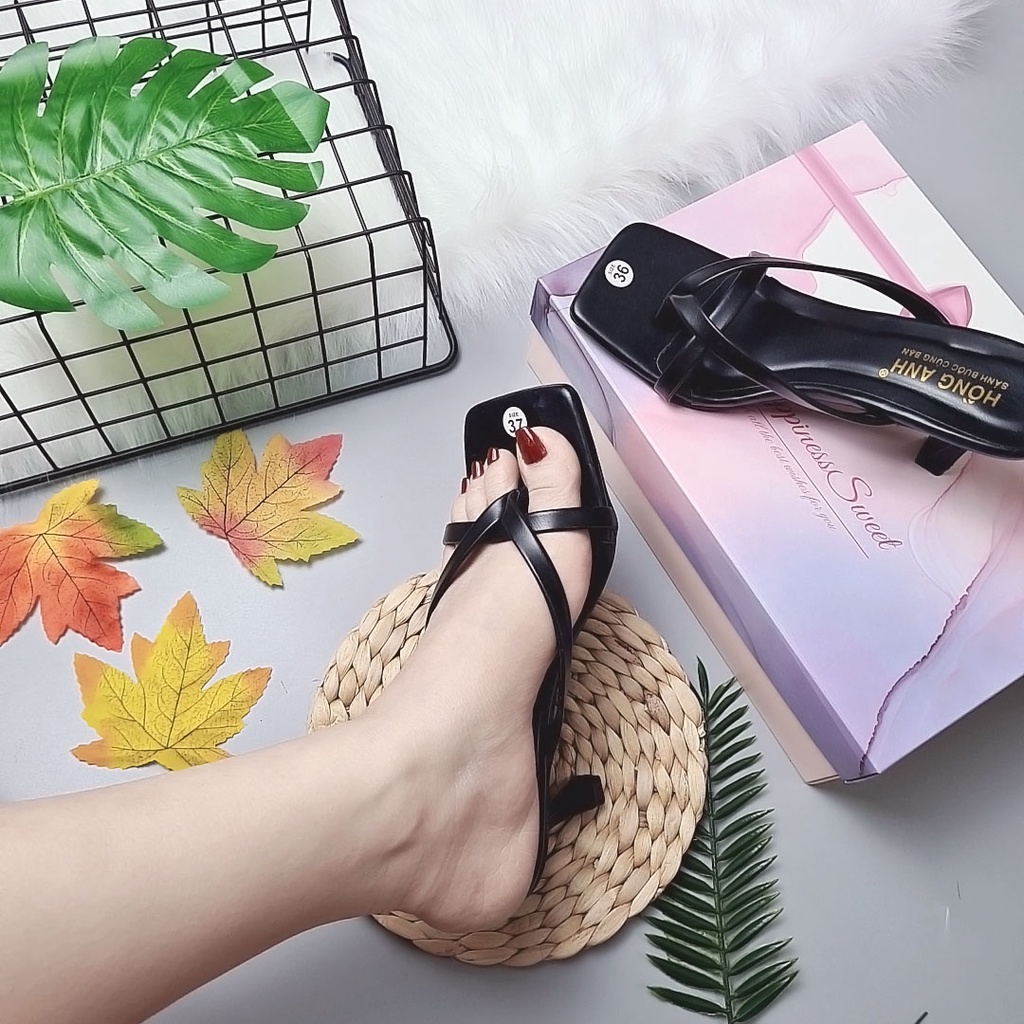 Giày cao gót  xỏ ngón nữ 7p quai mảnh kẹp xỏ ngón xinh mẫu mới đơn giản mũi vuông gót nhọn