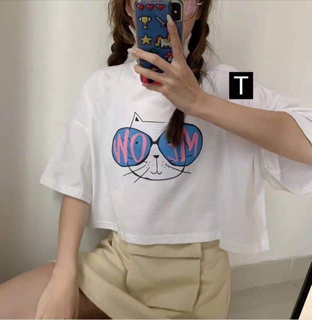 Áo croptop mặt mèo đeo kính DTR0719