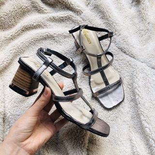 Sandal chiến binh metalic gót vuông