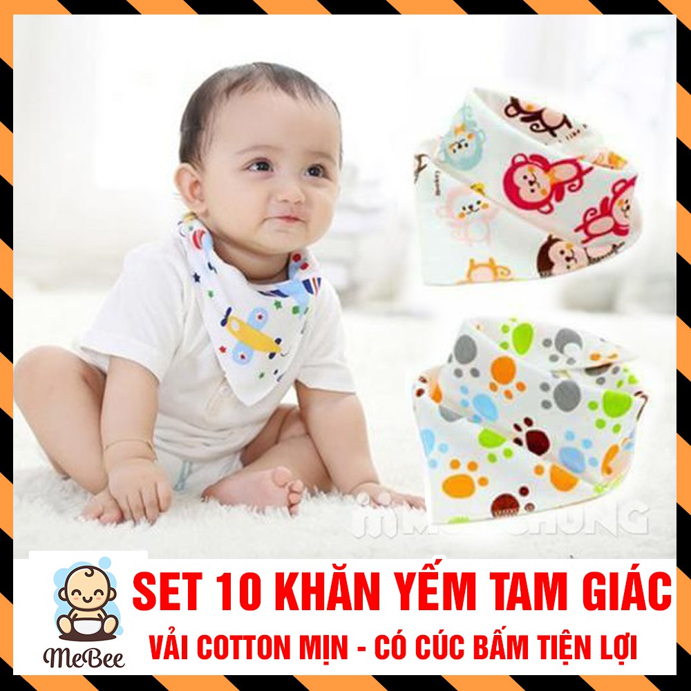 Combo 10 yếm tam giác 100% Cotton mềm mịn cho bé, họa tiết phong phú