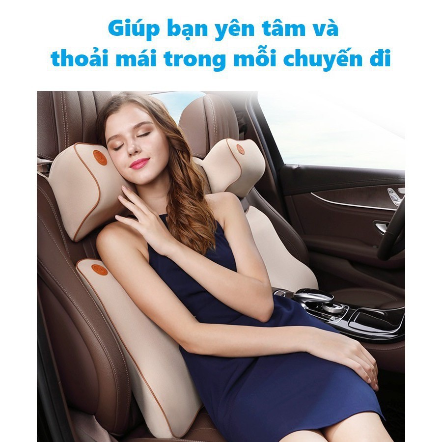 Bộ gối tựa đầu tựa lưng ô tô chất liệu Cao su non cao cấp màu Đen chống đau mỏi gáy - Siêu mềm, siêu êm