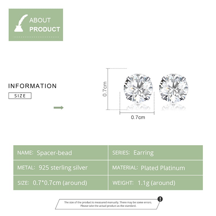 Bamoer 1 Đôi Bông Tai Tròn bạc 925 Đính Đá Zircon 4mm 5mm 6mm 7mm Thời Trang Cho Nữ