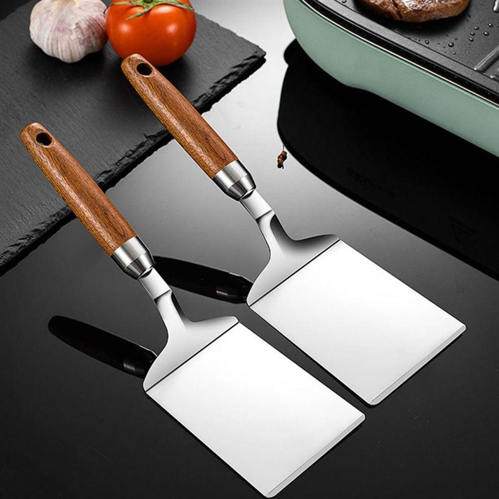 1 Xẻng Chiên Thức Ăn Bằng Thép Không Gỉ Tay Cầm Bằng Gỗ