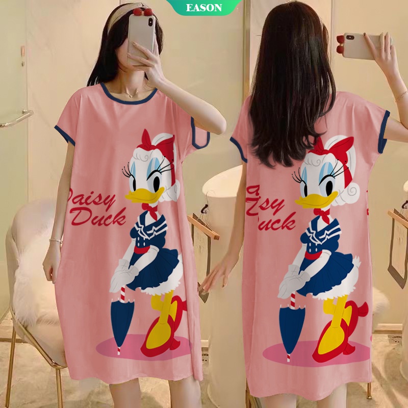 Đầm Ngủ Tay Ngắn Chất Liệu Lụa Mềm In Họa Tiết Hoạt Hình Xinh Xắn