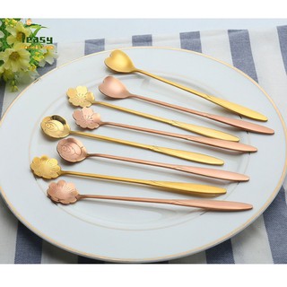 Muỗng cà phê inox cán dài hình trái tim/ bông hoa