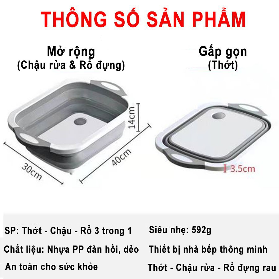 CHẬU THỚT RỔ ĐANG NĂNG GẤP GỌN 3 IN 1 TIỆN DỤNG