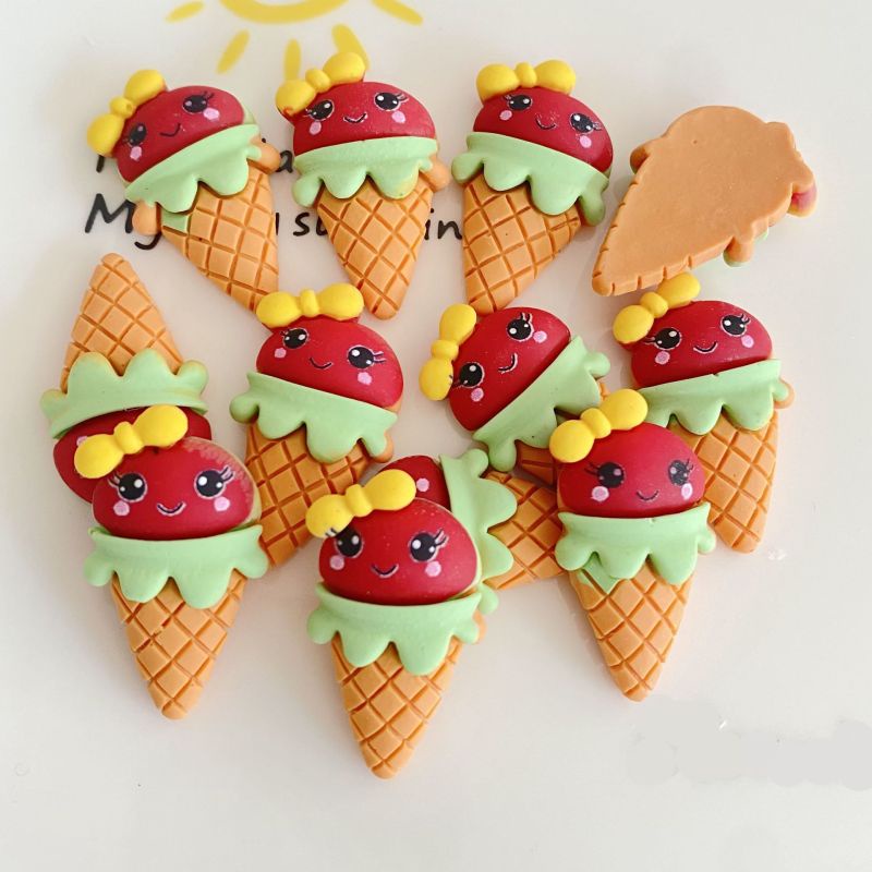 Set 10 Phụ Kiện Trang Trí Điện Thoại / Chai Nước Hình Kem Ốc Quế Hoạt Hình Diy